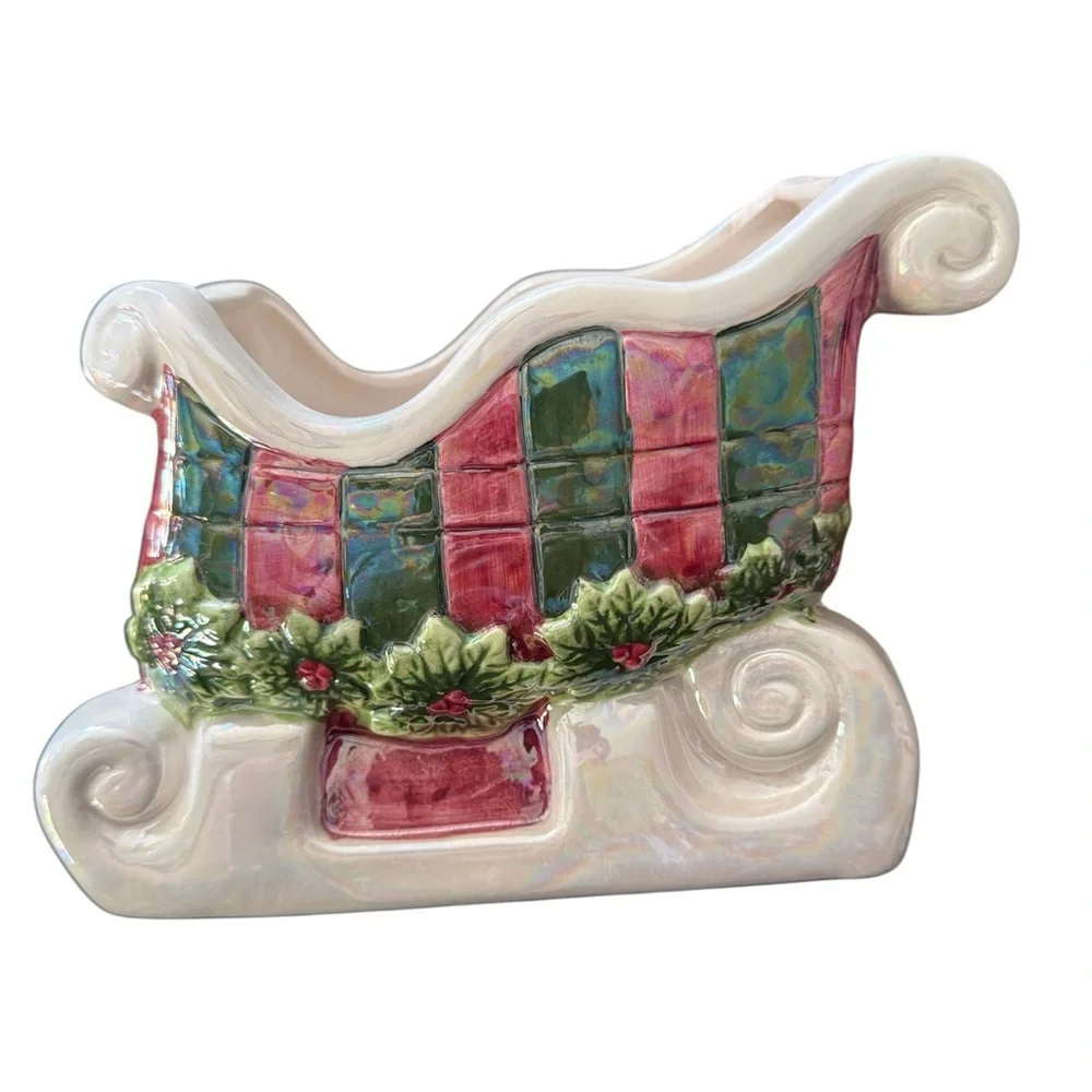 Festive Ceramic Sleigh Planter